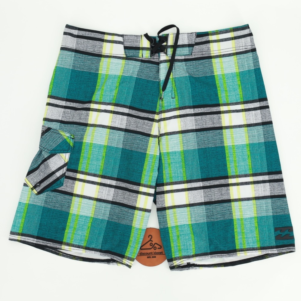 Billabong Boardshorts Platinum PX3 Plaid Green Board Shorts Swimwear‎